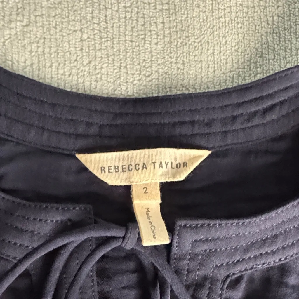 Rebecca Taylor Navy Blouse with Neck Tie - Image 2