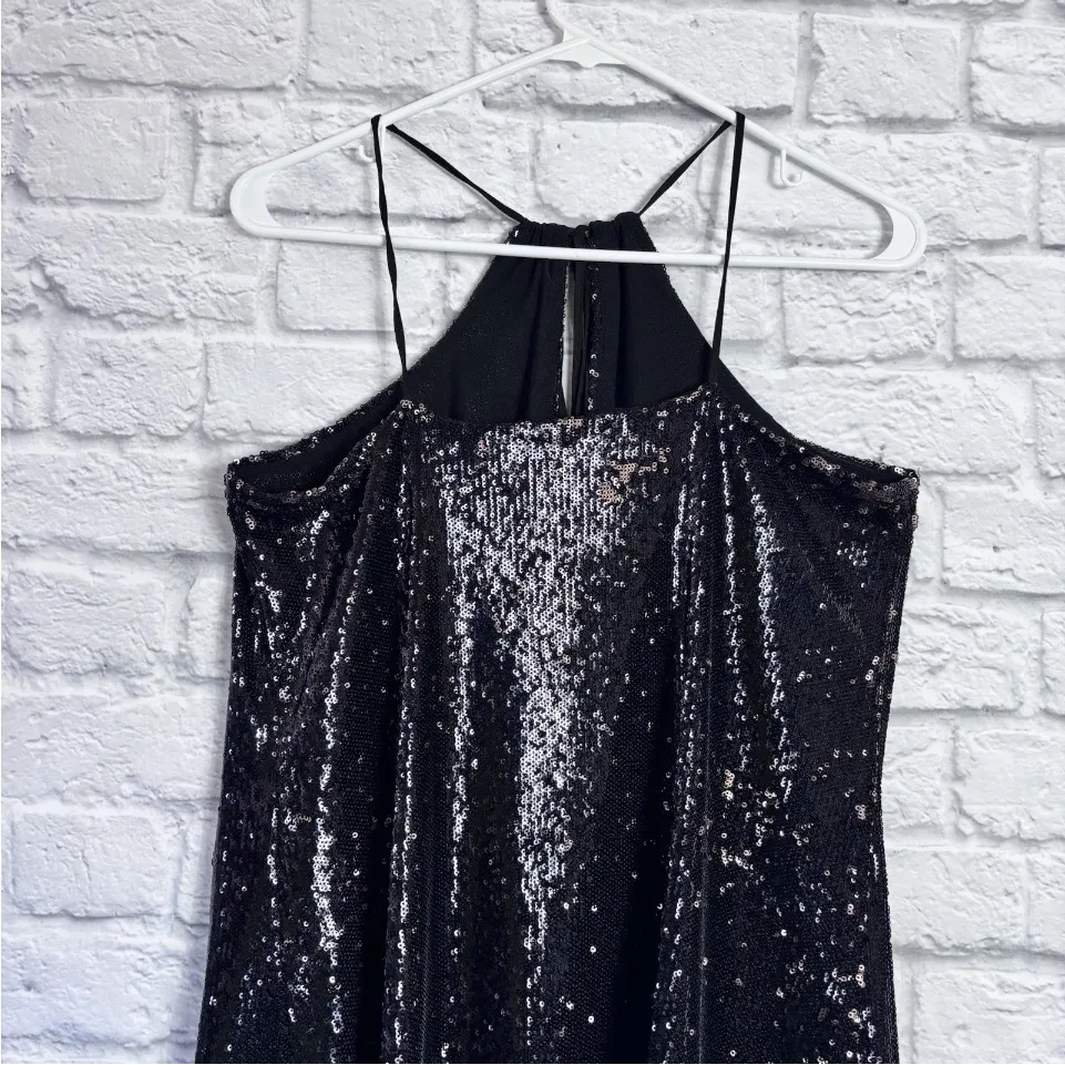 FREE PEOPLE INTIMATELY DOUBLE TAKE SEQUIN MINI DRESS METALLIC BLACK LARGE - Image 5