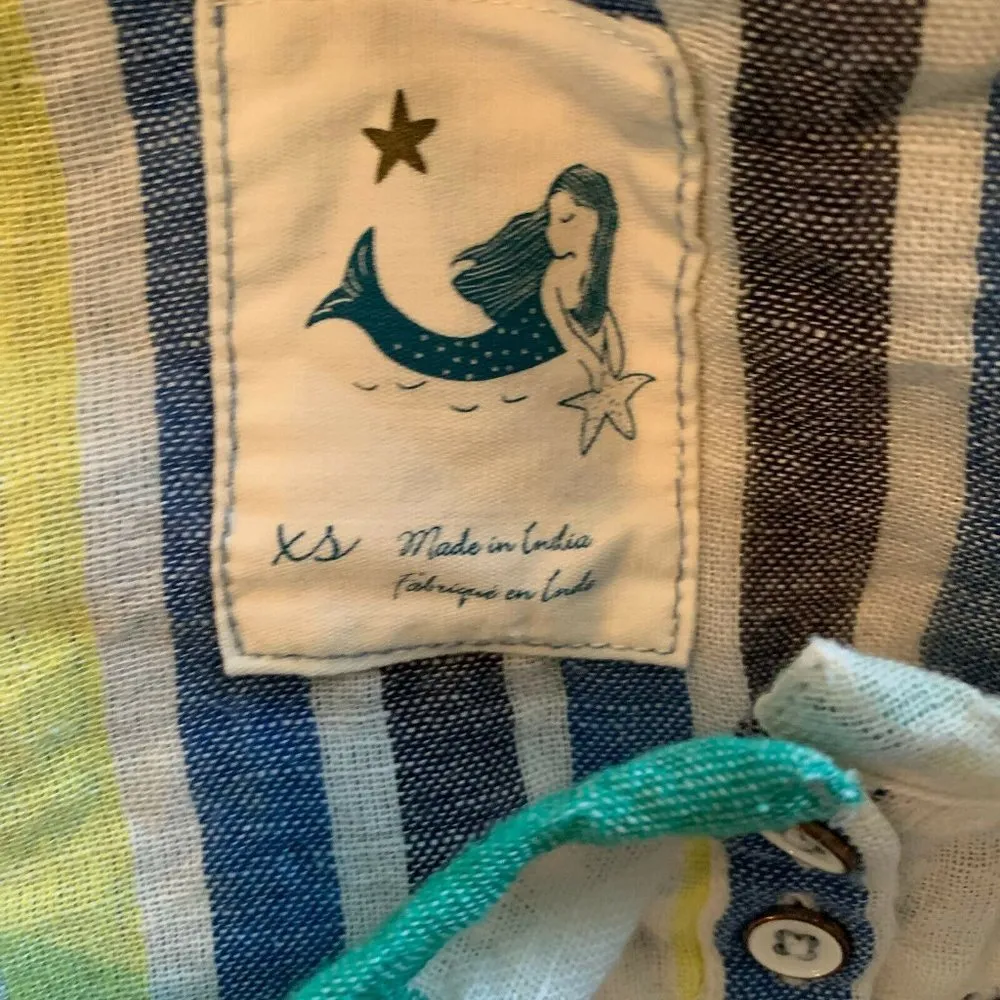 Mermaid Anthropologie Multi Color Linen Blend Top - Image 4