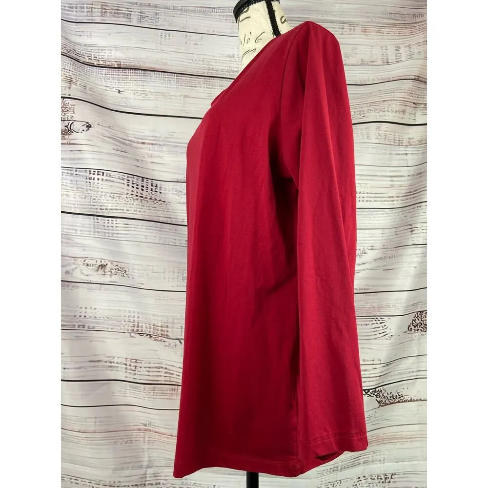 Susan Graver Modern Essentials Cool Cotton Long Sleeve Top Womens 1X Scoop Red - Image 4