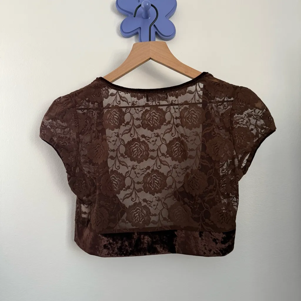Wet Seal Large Y2K Short Sleeve Bolero Lace Brown Floral Cottage Dainty Goblin - Image 3
