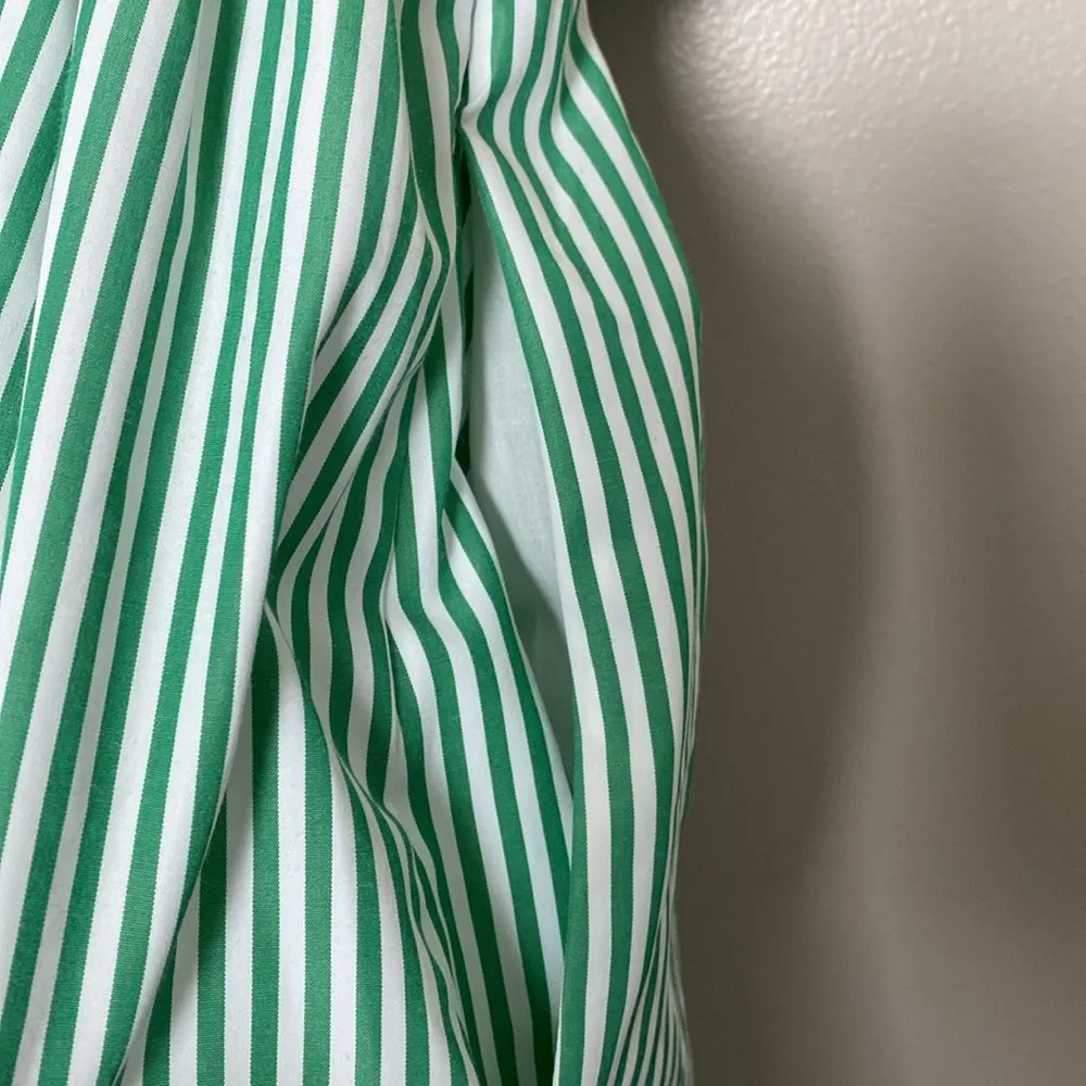 English Factory Tie Sleeve Bow Bardot Dress Striped Green and White Size M - Image 10