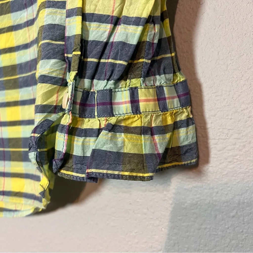 J. Crew Classic Fit Silk Cotton Voile Ruffleneck Shirt Spring Plaid Size 2 - Image 7