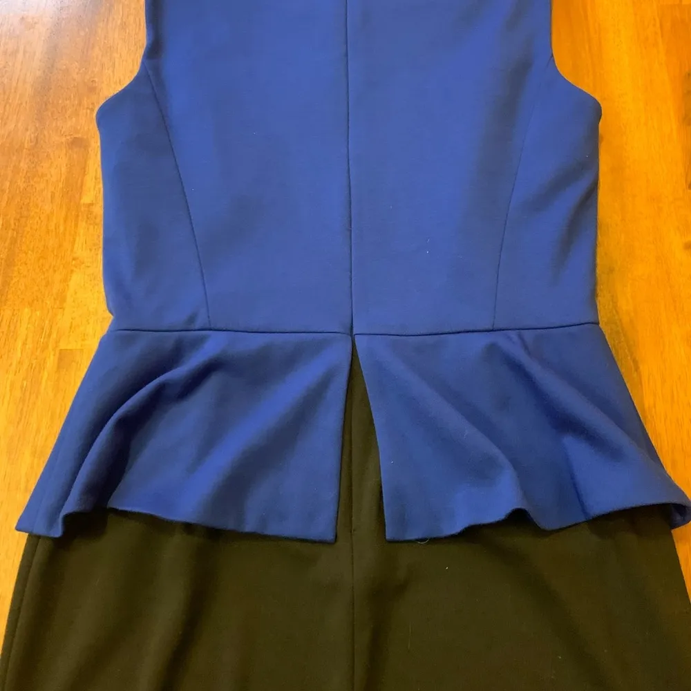 Tahari ASL Dress size 8 Blue Black Peplum Sleeveless Ruffle at Waist zip Back - Image 7