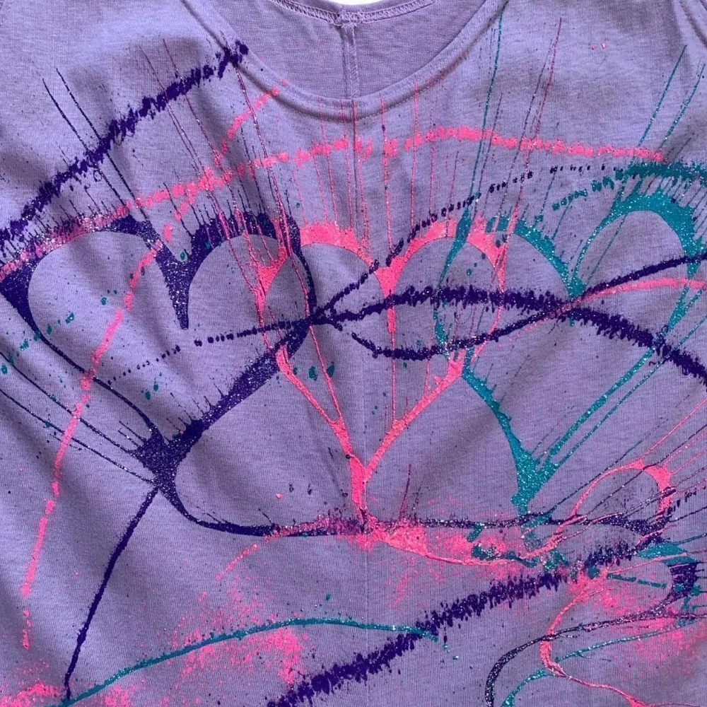 Vintage Spin Art Romper Lilac Oversized Baggy Sleeveless Glitter Paint Splatter Purple Size undefined - Image 5