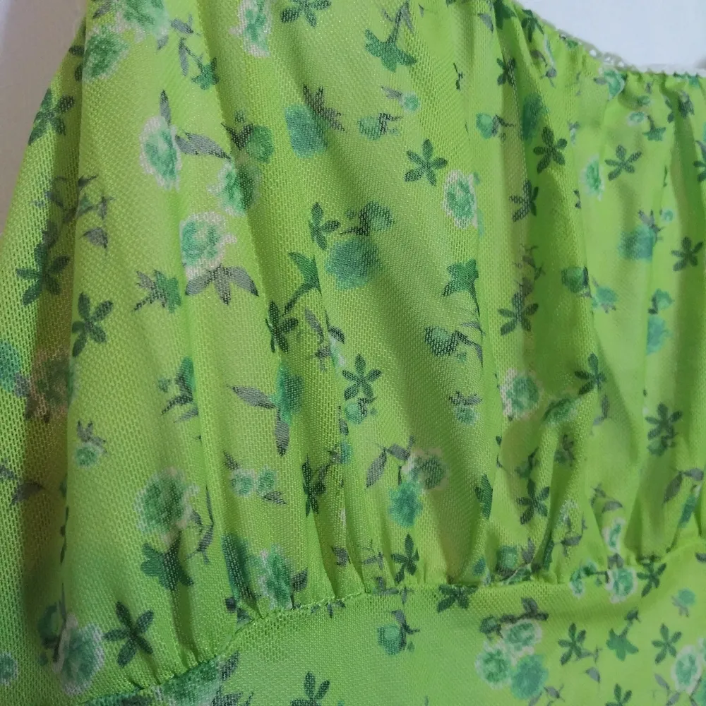 Rue 21 Green Floral Milk Maid Y2K Spaghetti Strap Mini Babydoll Dress Size L - Image 4