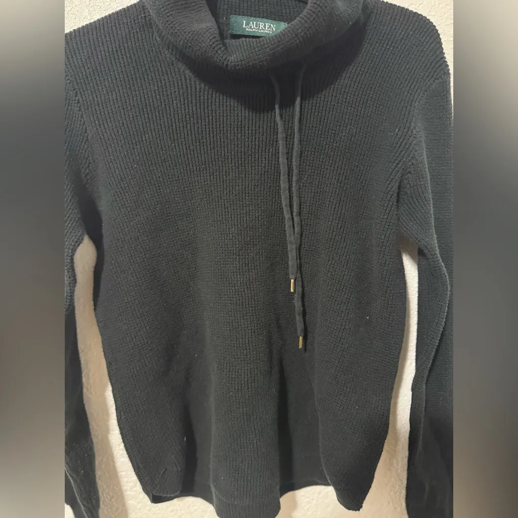 Lauren Ralph Lauren Solid Black Waffle Knit Cowl Neck Sweater - Image 3