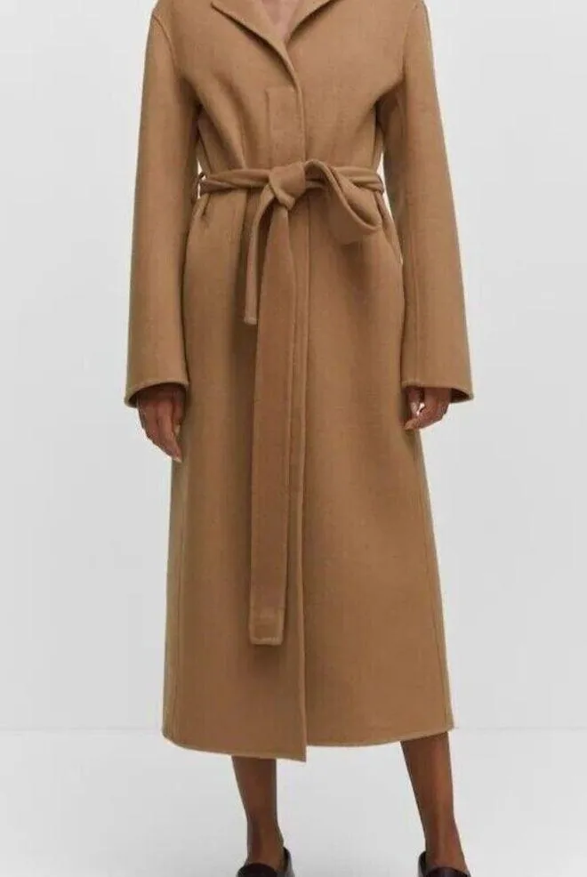 Wool coat with handmade belt Medium Brown Women's Size XS 57006721 - Image 2