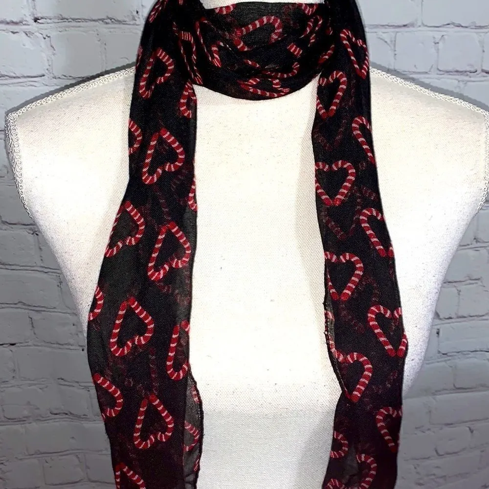 Black Sheer Scarf with Heart Candycanes Black - Image 2