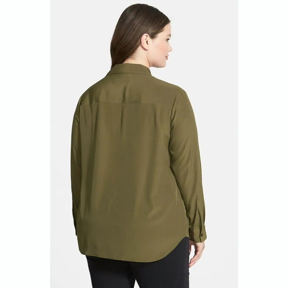 New! MICHAEL KORS Chain Lace-Up Top Blouse Plus Size Green Size 2X Long Sleeve - Image 2