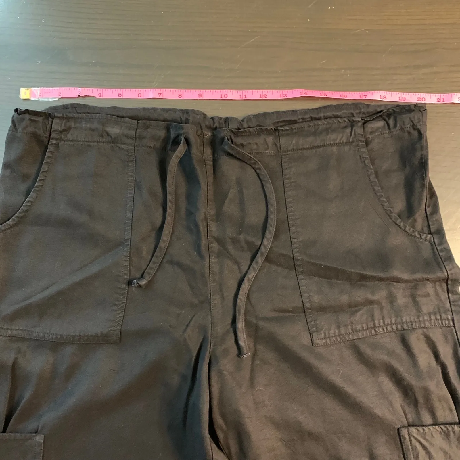 Tianello Black Garment Dyed Cargo Pants Women's Medium Tencel Rayon Drawstring - Image 6