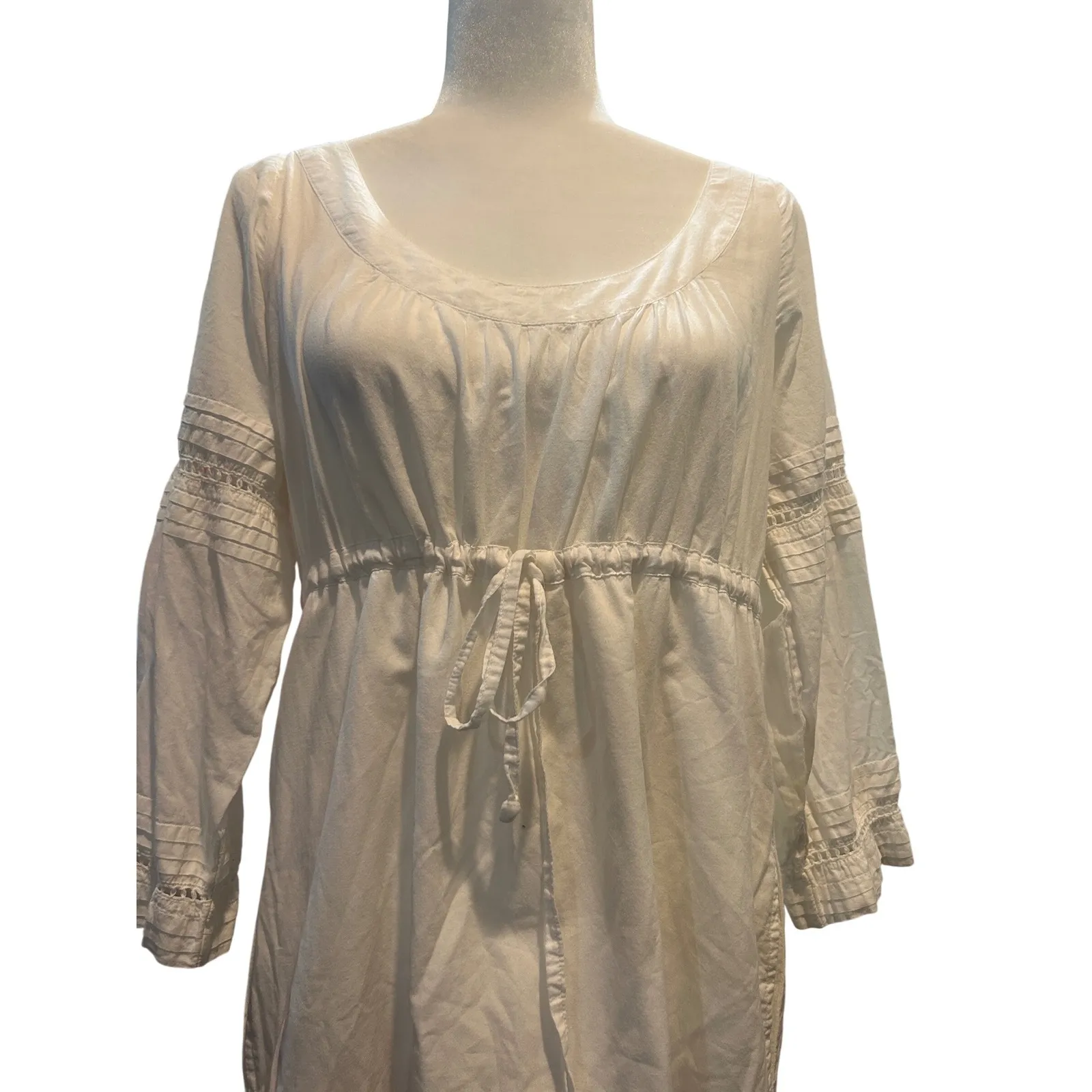White Dress with Lace Trim Drawstring‎ Waist Summer Beach Cover Up Size M - Image 3