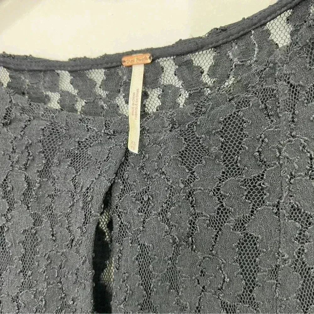 FREE PEOPLE‎ Black Teen Witch Corded Lace Fit & Flare Keyhole Cut-out Dress XsTP - Image 7