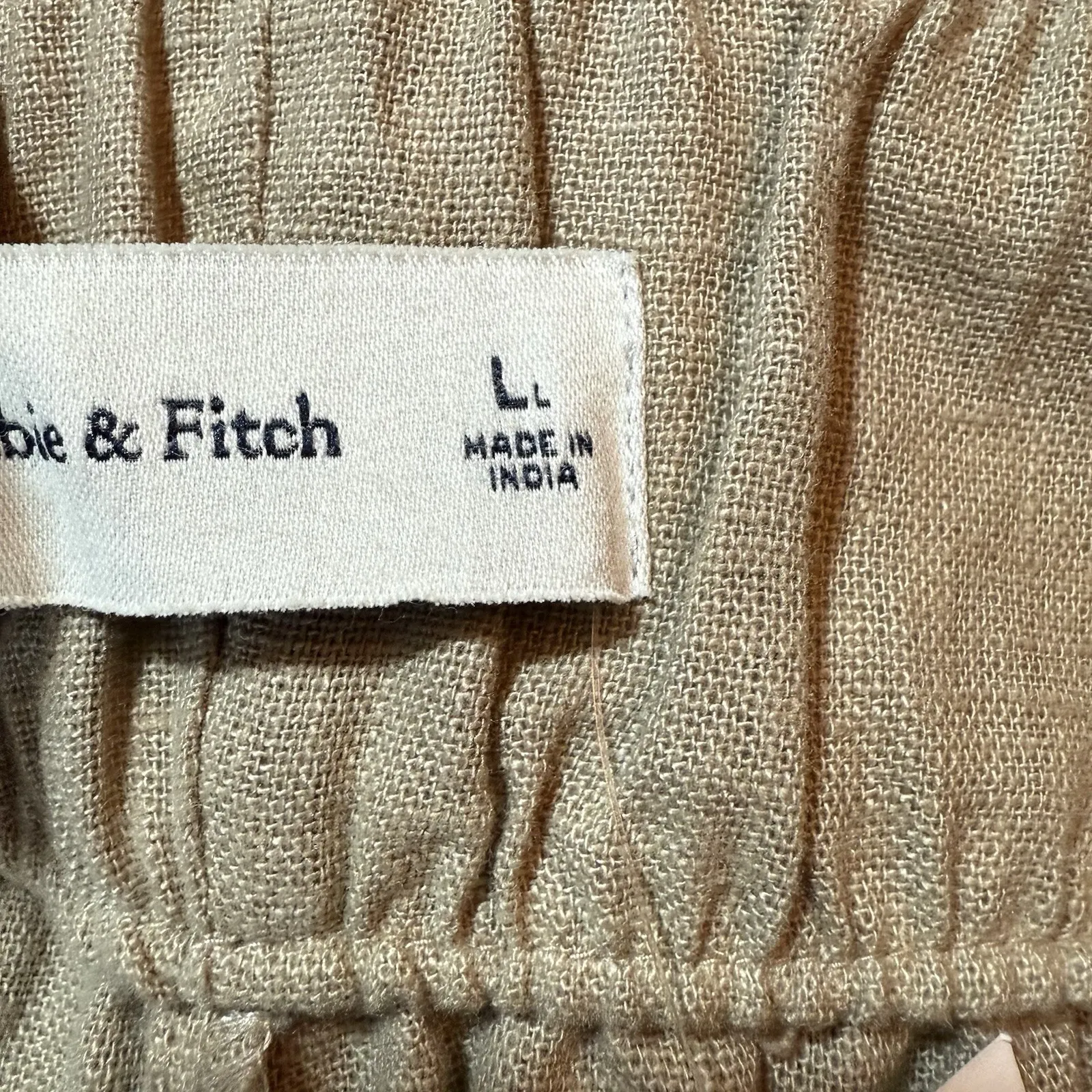 NWT Abercrombie & Fitch Linen Pleated Pull‎ On Wide Leg Trouser Pants L Long Tan - Image 11