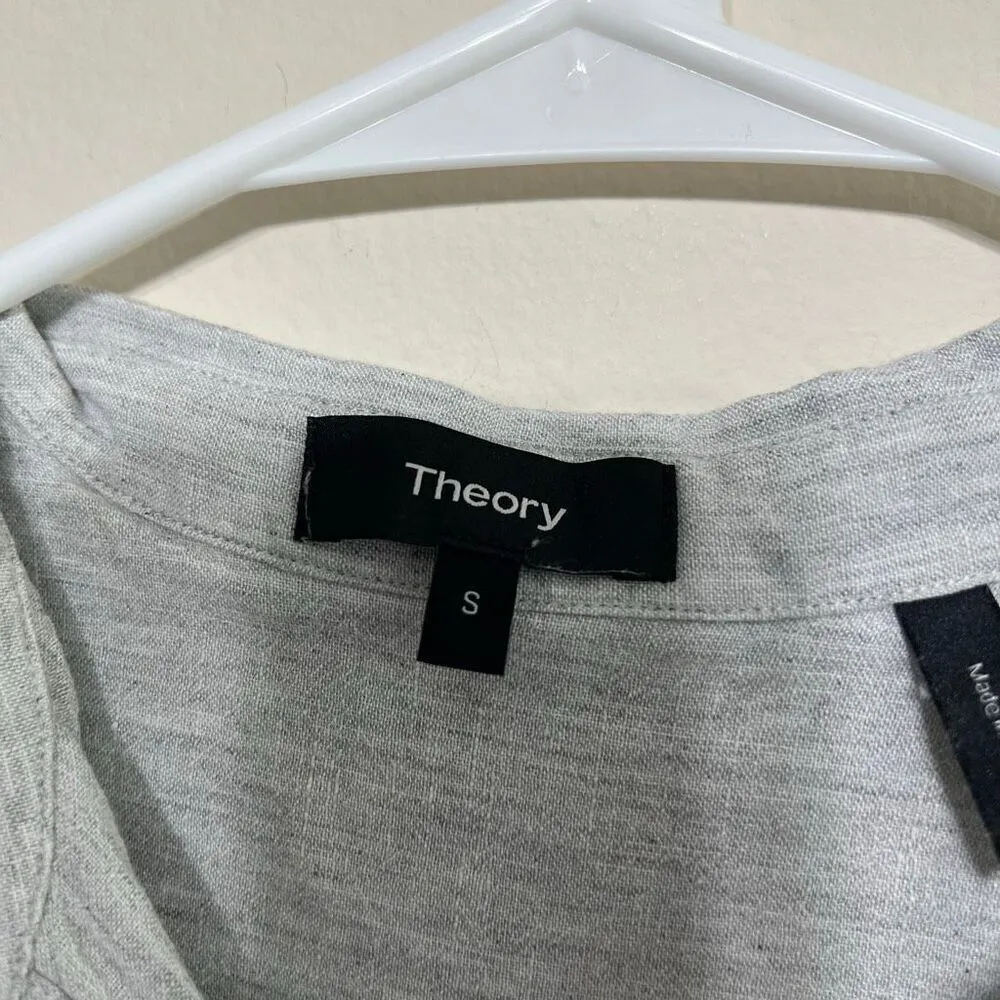 Theory  Gray Hekanina Gray Linen Tie Front Button Down Small - Image 3