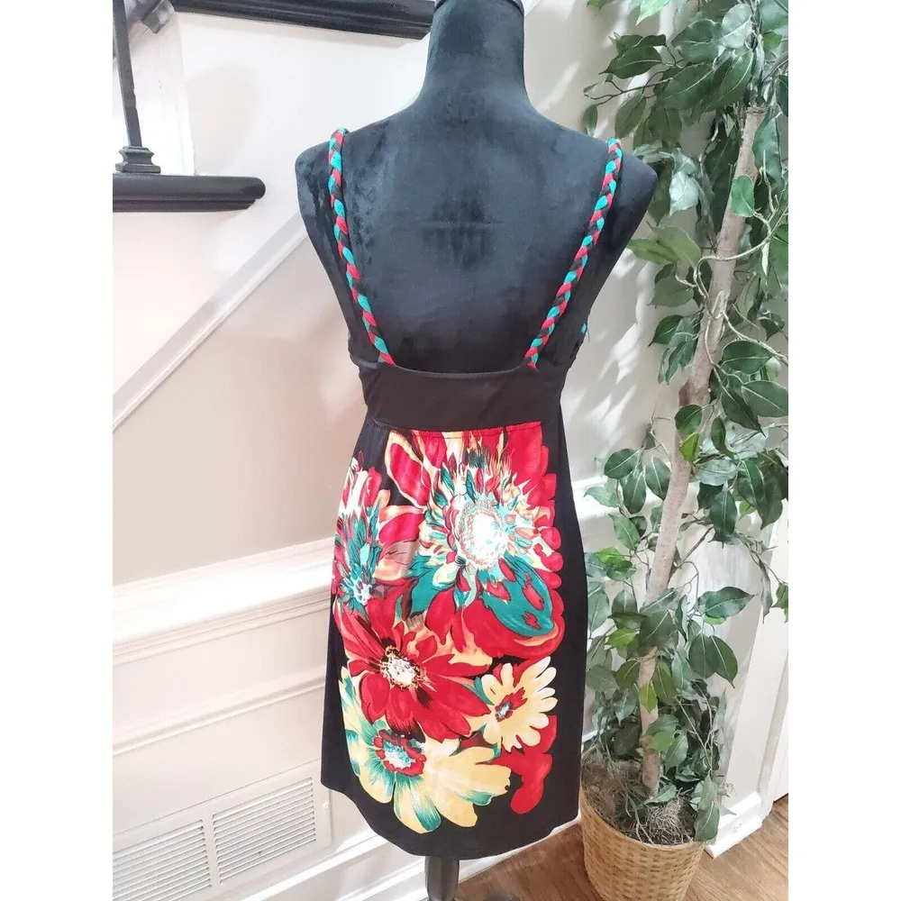 XXI Women's Black Floral Sleeveless V Neck Casual Knee Length Dress Medium - Image 6