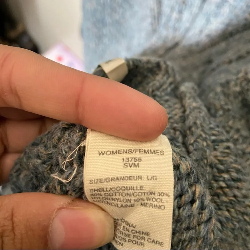 Woolrich Cable Knit Zip Cardigan Merino Wool Cotton Marled Lagenlook Blue Large - Image 3