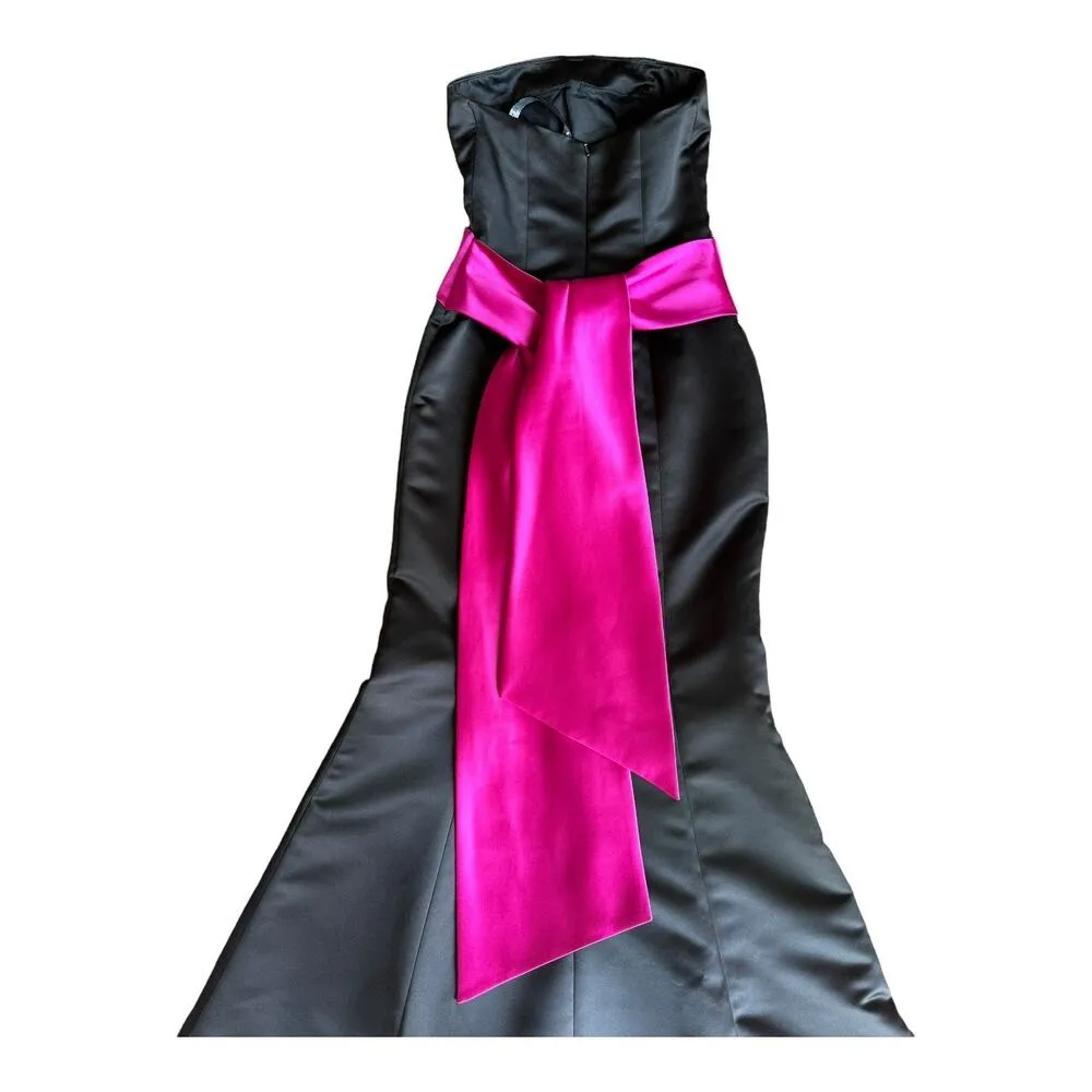 Bill Levkoff Formal Strapless Trumpet Black with Purple sash satin size 2 - Image 6