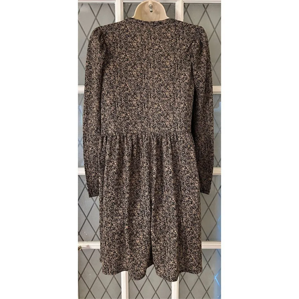 Zara Prairie Dress Womens Brown Black Floral Puff Long Sleeves Size Small - Image 4