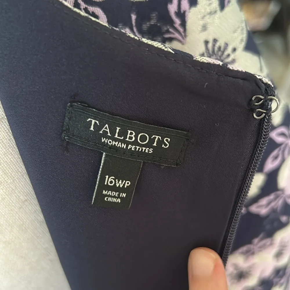 Talbots women petite 16 navy lilac silver sheath floral formal party dress​​ - Image 9