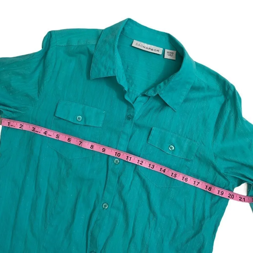 SagHarbor Turquoise Metallic Striped Button Down Shirt - Image 9