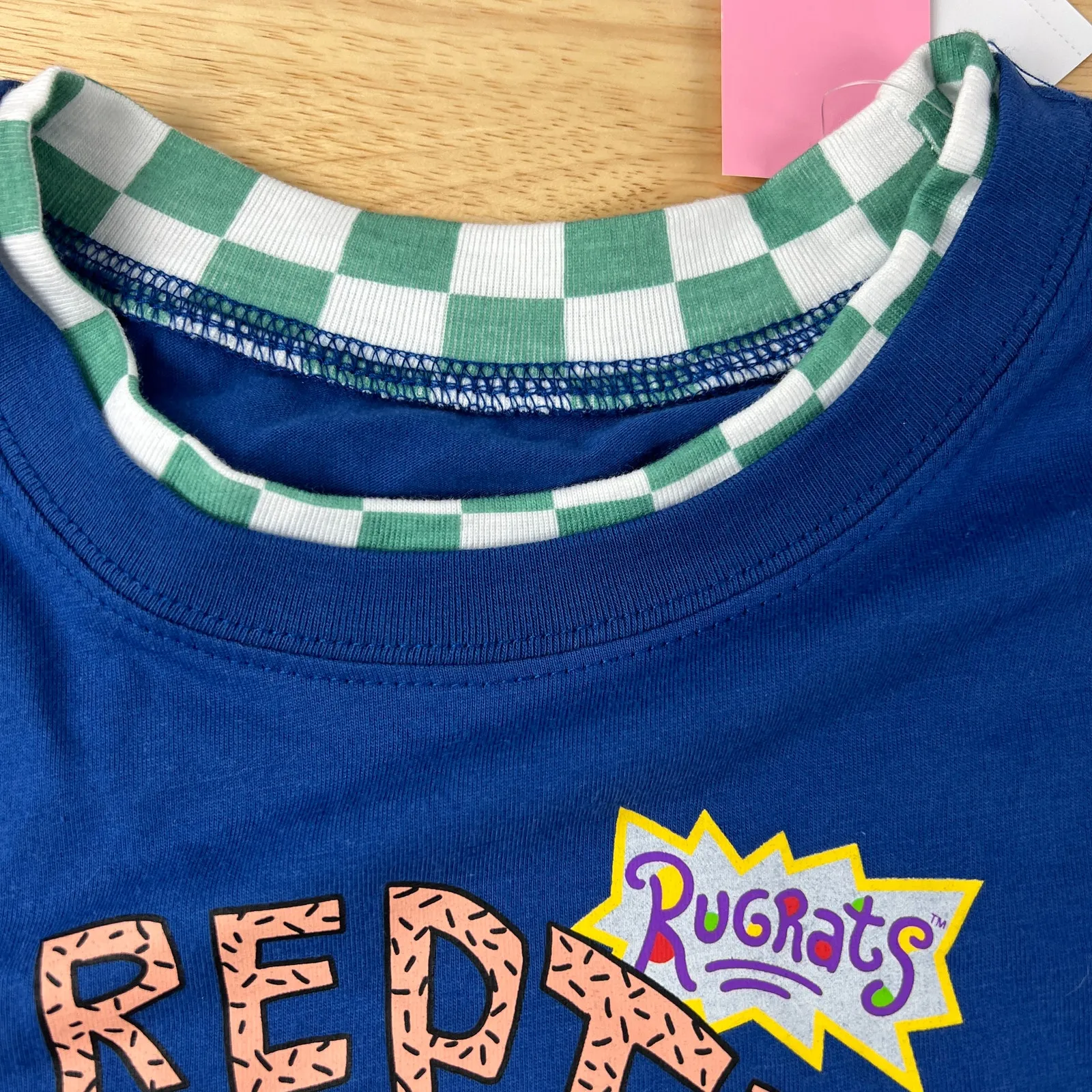 Rugrat's Women's Blue Checkered Reptar Long Sleeve Graphic T - Image 3