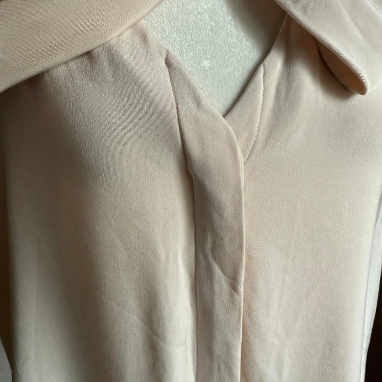 ANN Mashburn | Blush Pink Crepe de Chine Cap Sleeve Tie Neck Blouse | Large - Image 6