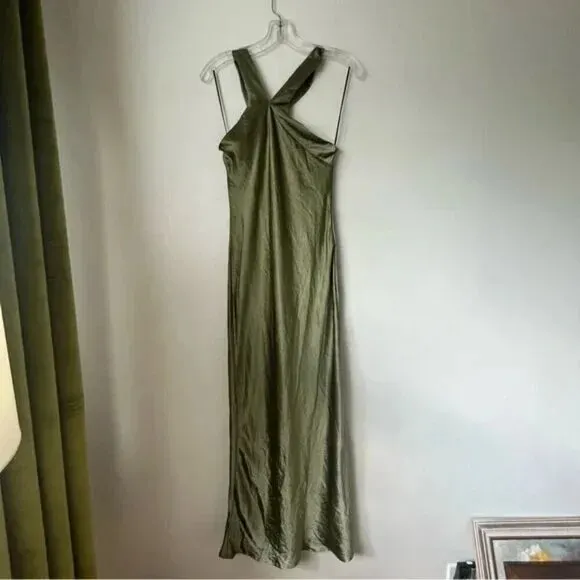 Petal & Pup Grasie Olive Green Satin Halter Maxi Dress 2 - Image 11