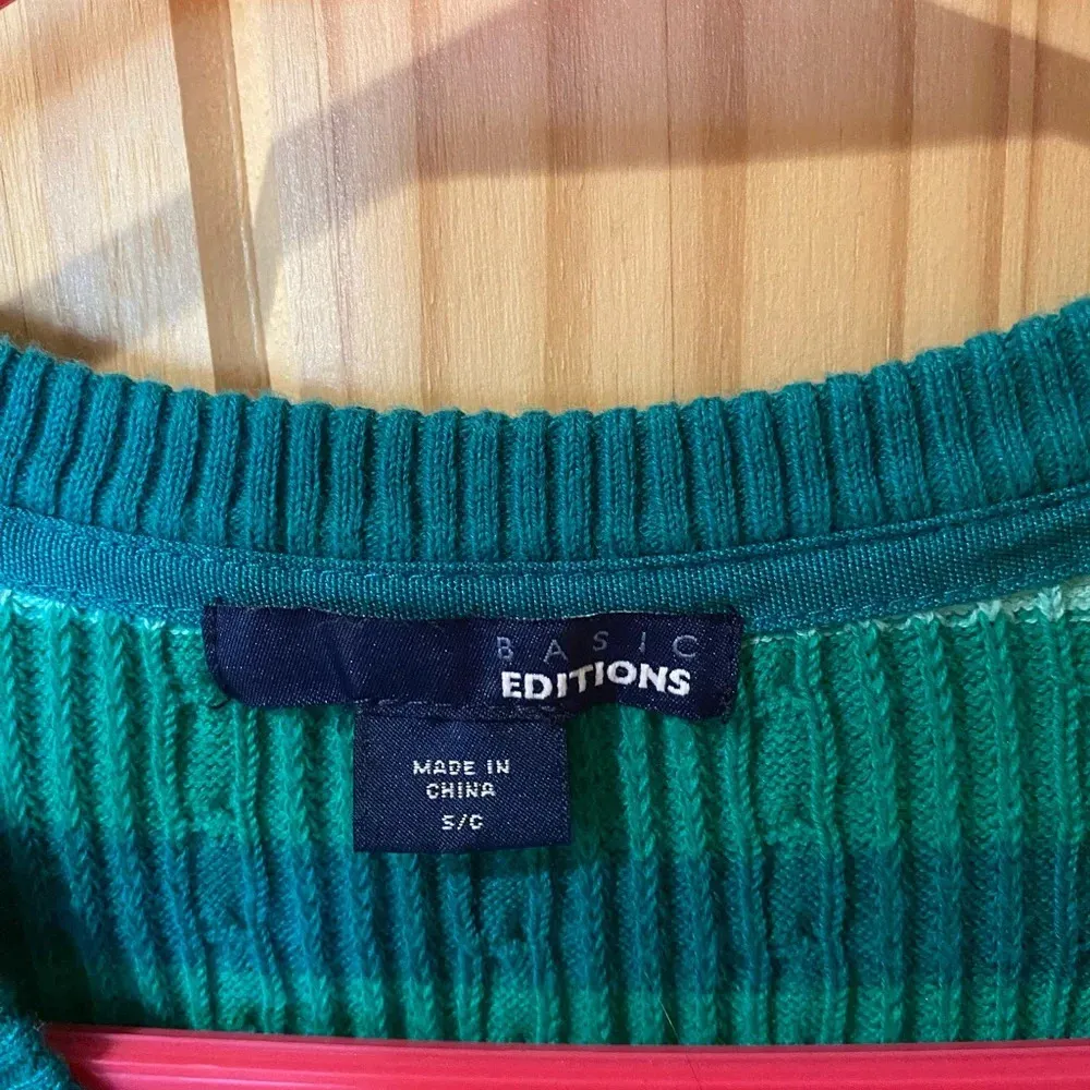 Basic Editions green striped sweater sweater size small - Image 3