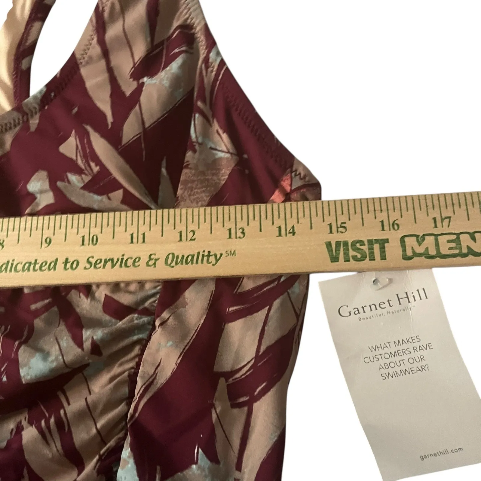 Garnet Hill Floral Print One Piece Swimsuit Ruched Sz 10 Burgundy Brown - Image 9