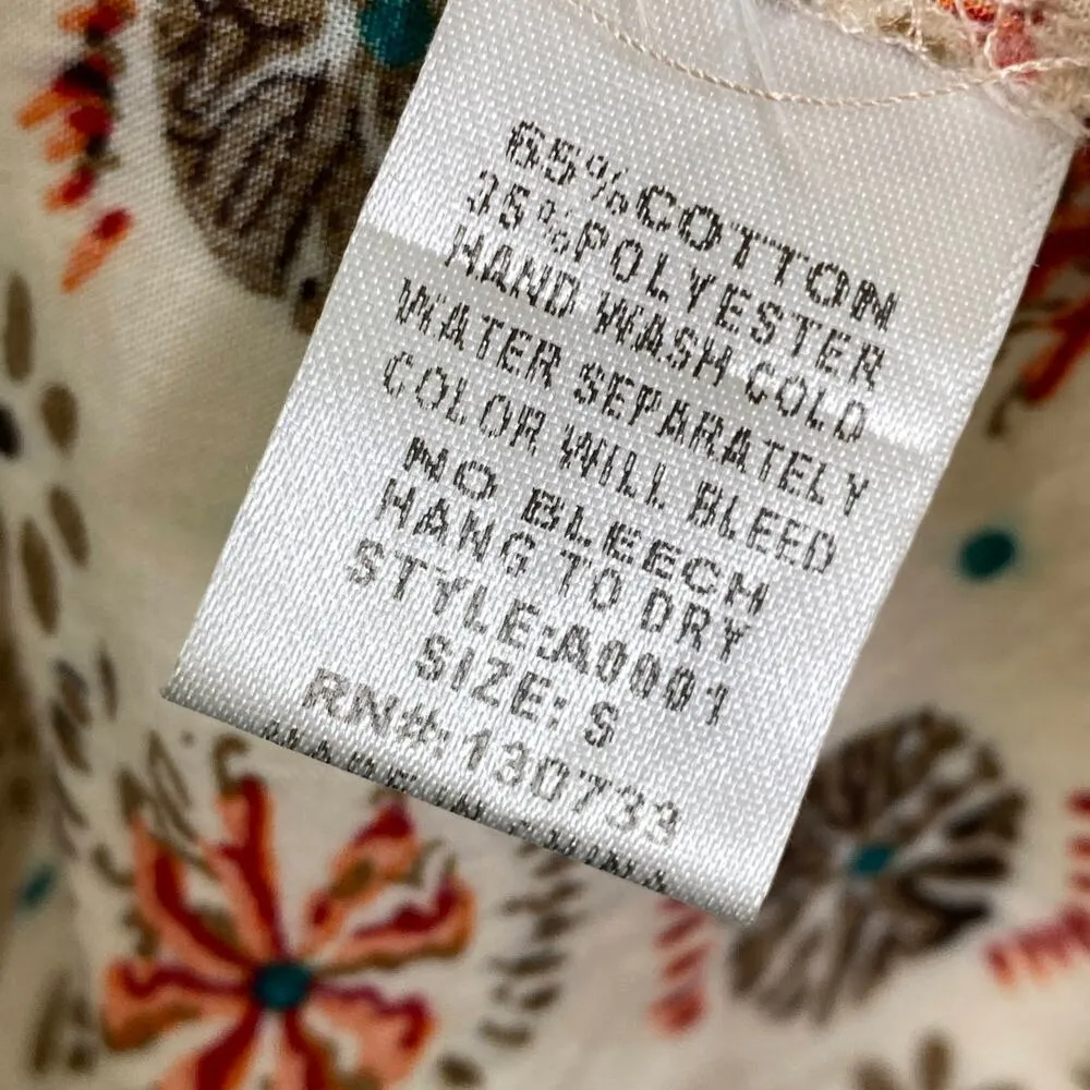 Umgee Mini Dress Free Spirit Cream red Balloon Sleeve Tunic Boho Retro Women S - Image 6