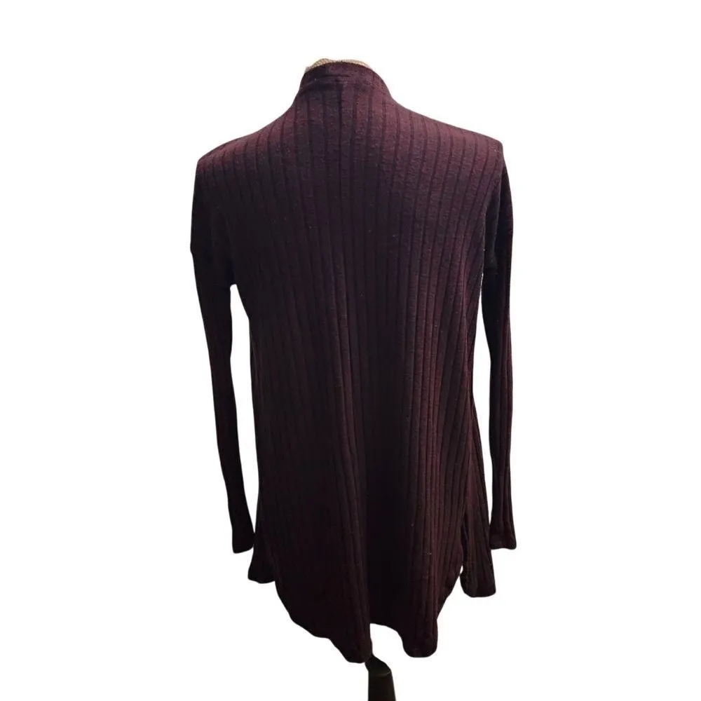 American Eagle Burgundy Ribbed Open Front Cardigan Sweater Long Sleeve - Image 2