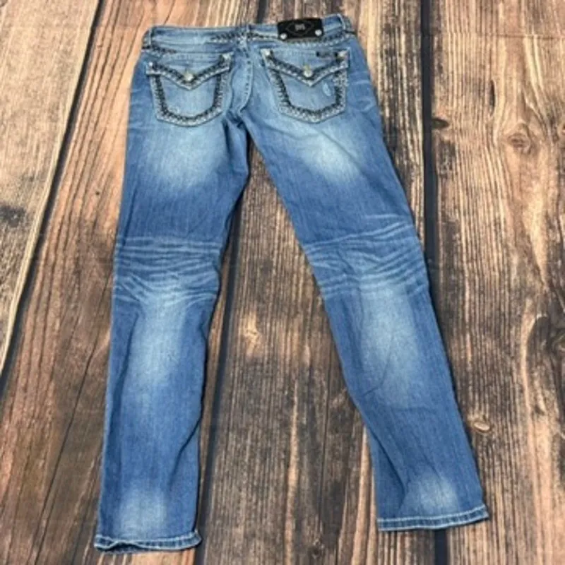 Miss‎ Me Women's Distressed Skinny Jeans Blue Size 28 Embroidered Pockets - Image 4