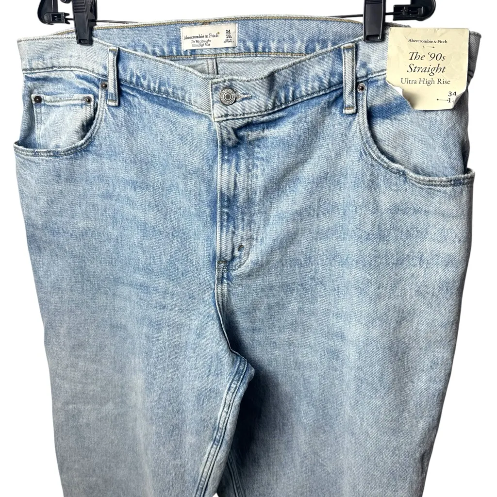 NEW Abercrombie & Fitch The 90’s Straight Ultra High Rise Comfort Jeans 34/18L - Image 3