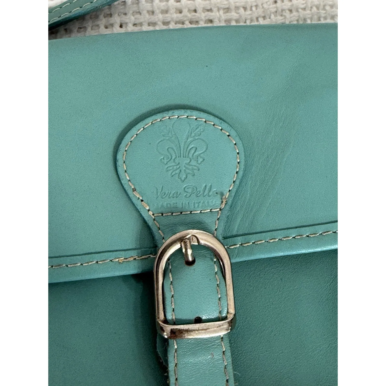 Vera Pelle Crossbody Bag Soft Italian Leather Small Blue Teal Adjustable Strap - Image 2