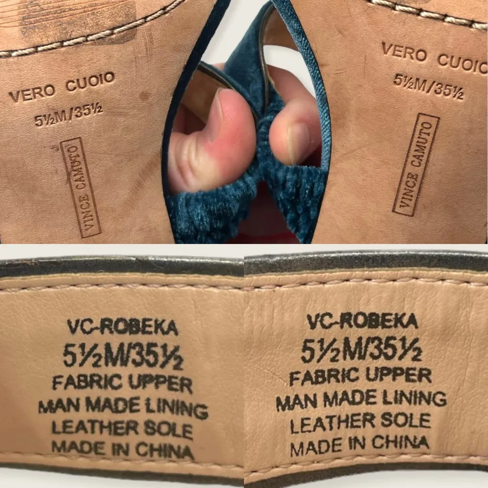 Vince Camuto Robeka Blue Velvet Fabric Strappy Buckle 4" Chunky Heel Sandal 5.5 - Image 9