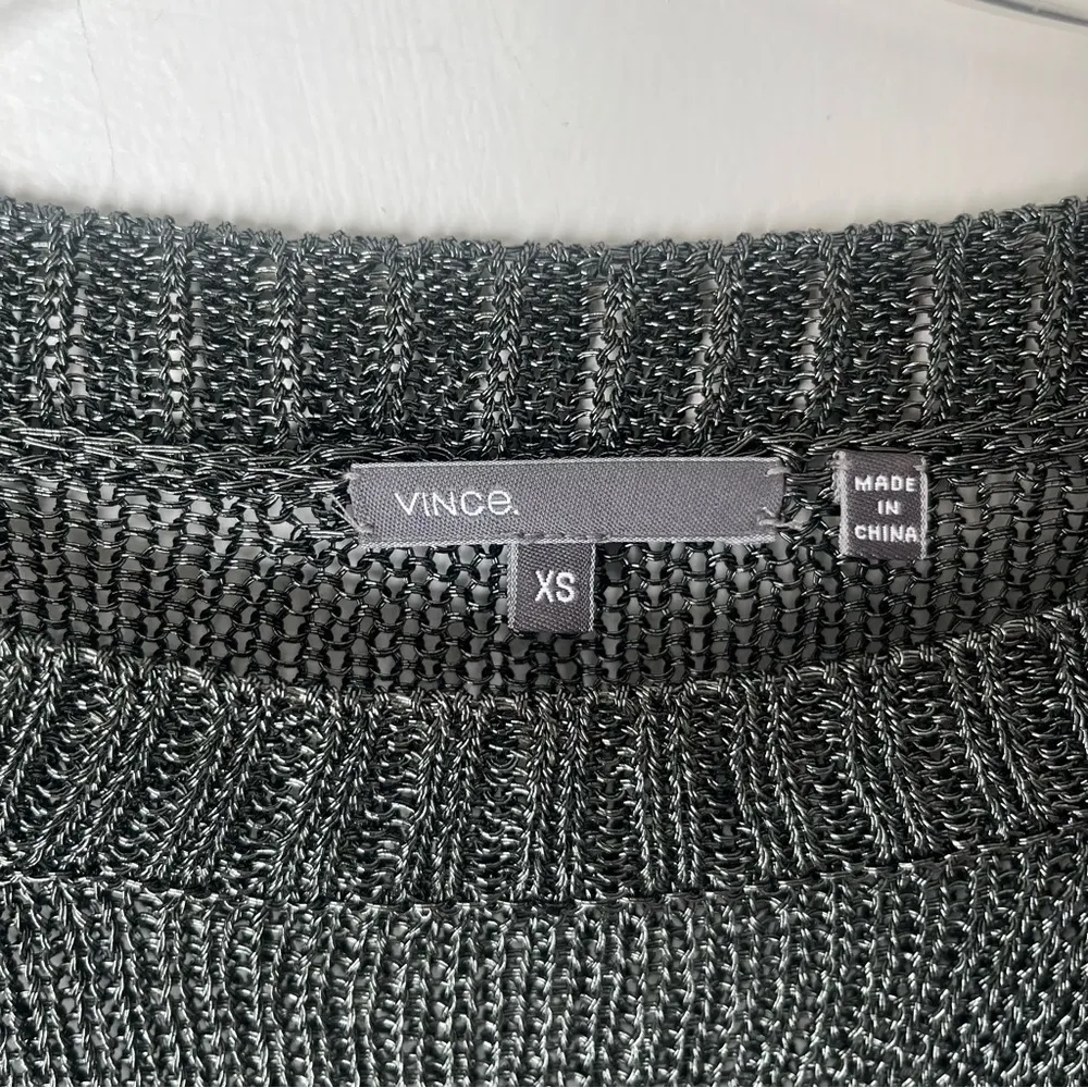 . Metallic Green Mesh Knit Short Dolman Sleeve Sweater Top XS - Image 4