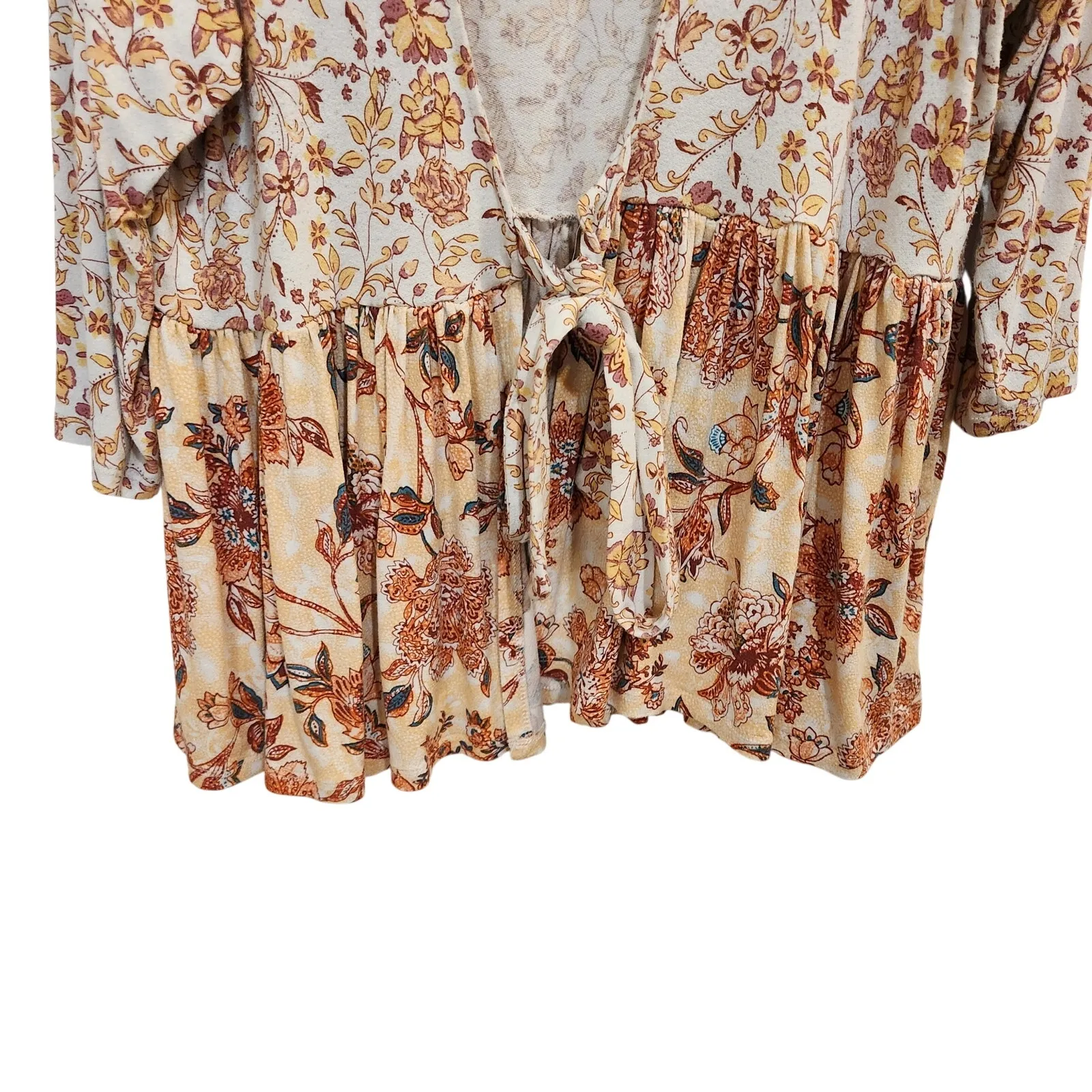 Torrid Floral Peach Hi-Low 3/4 Sleeve Self-Tie Knit Baby Doll Jacket Size 1X - Image 5