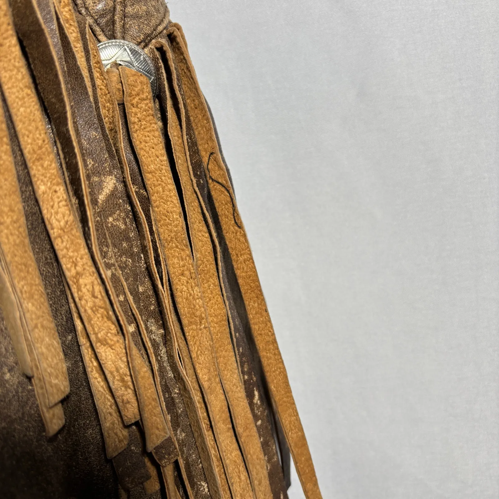 VTG Brown Leather Fringe Jacket Moto Crop Boho Western Rodeo Sz M Distressed SEE Size M - Image 7