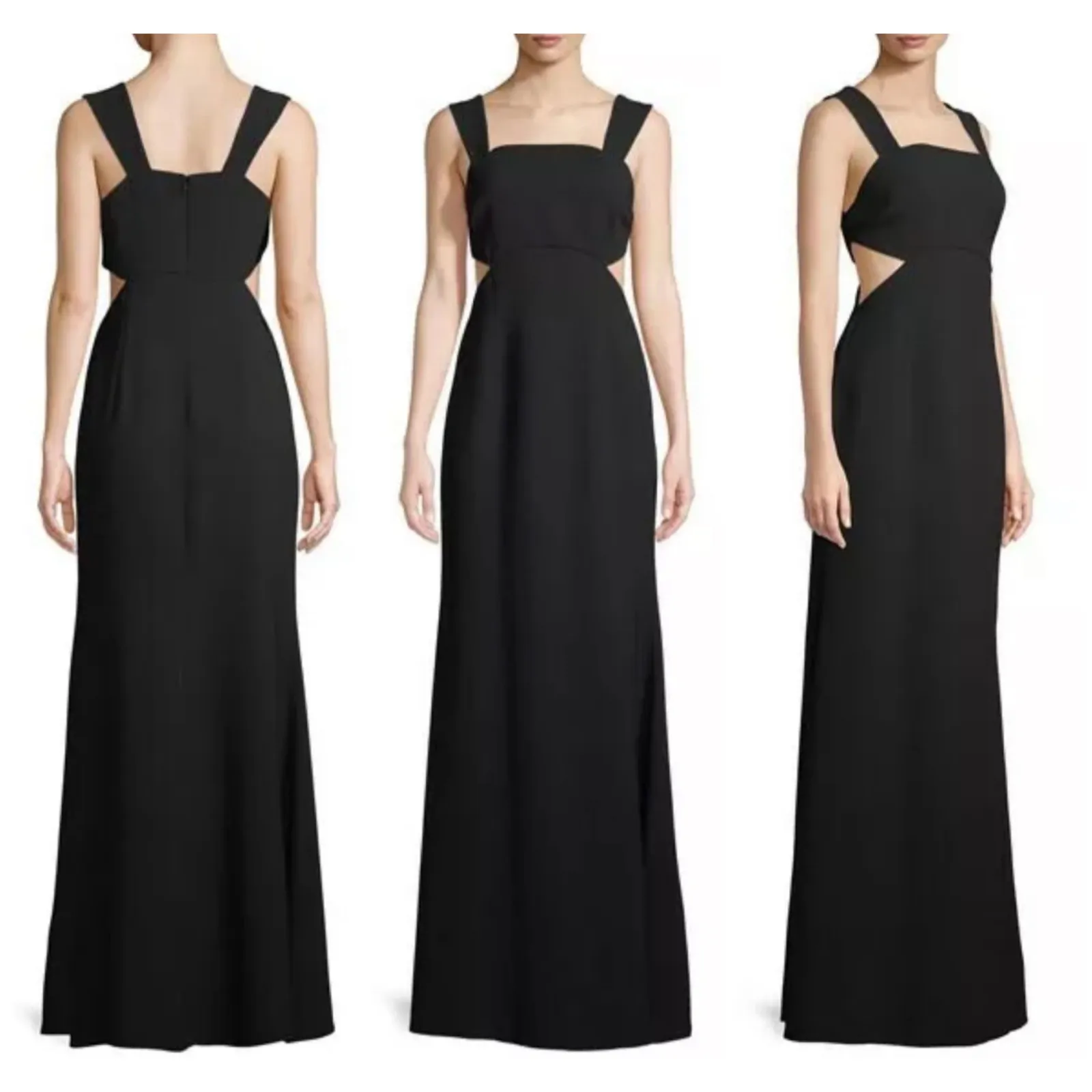 Jill Stuart Square Neck Waist Cut Out Evening Gown Maxi Dress Black Size 4 - Image 2