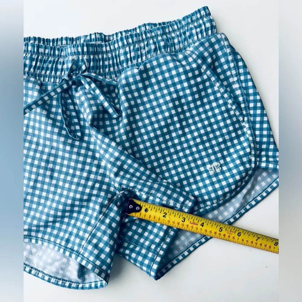 Albion Fit Blue Gingham Running Shorts lined sporty preppy Travel XS - Image 5