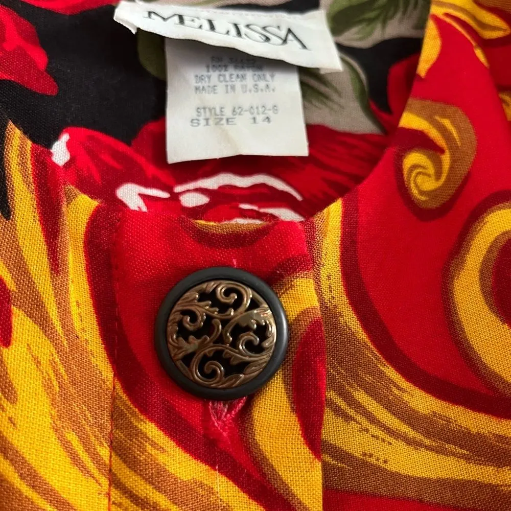 Vintage Melissa Floral Baroque Red Statement Jacket Blouse statement unique Size 12 - Image 8
