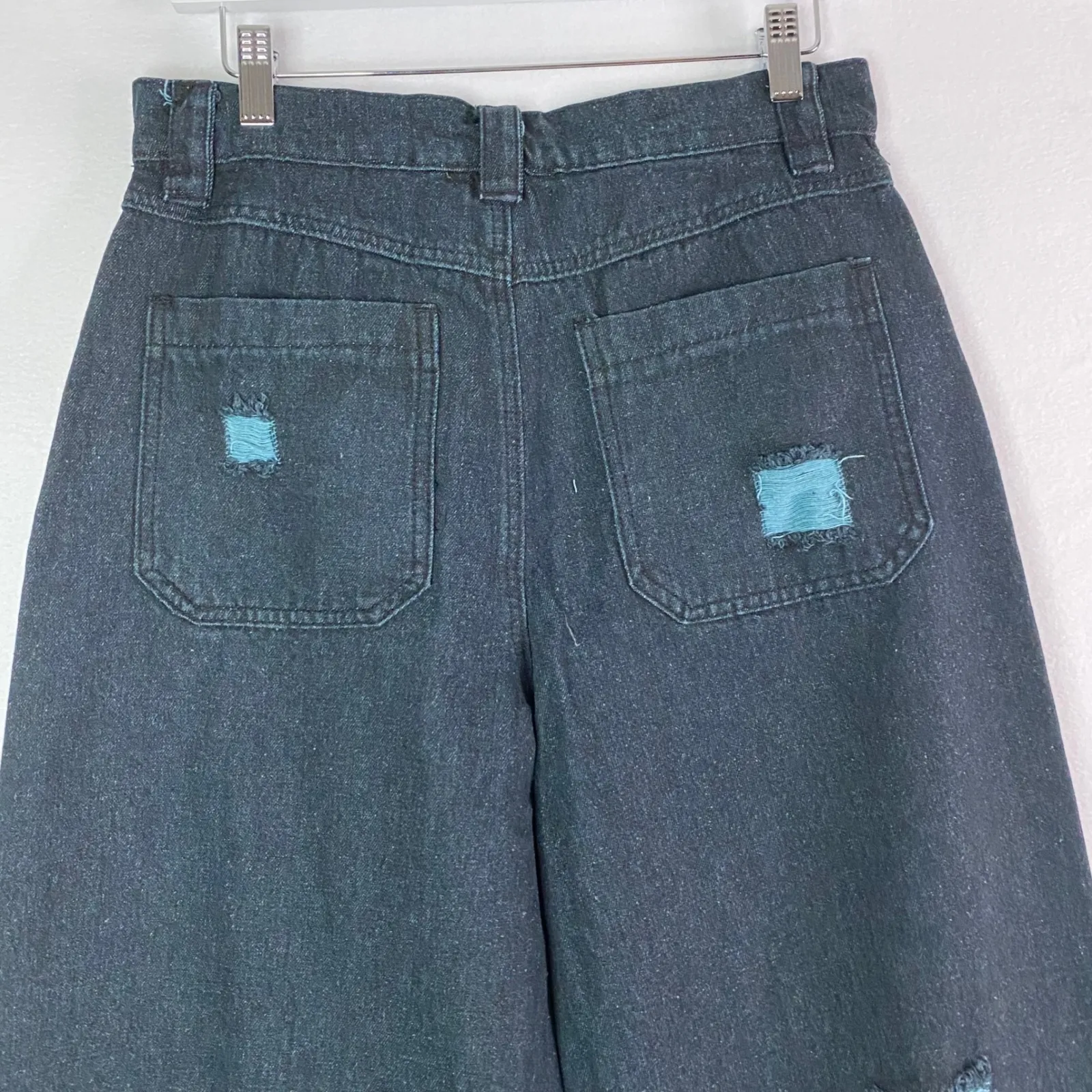Pretty‎ Damage Wide Leg Jeans Womens Distressed Ripped Electric Mayhem Sz M NWT Black Size M - Image 8