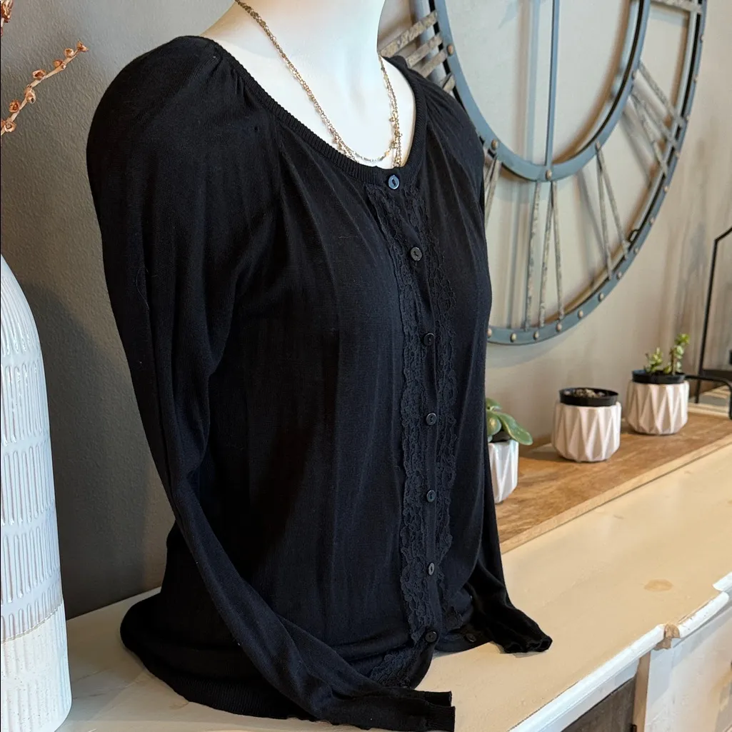 METAPHOR Lightweight Black Cotton Blend Button Up Cardigan Lace NWT Size Large - Image 2