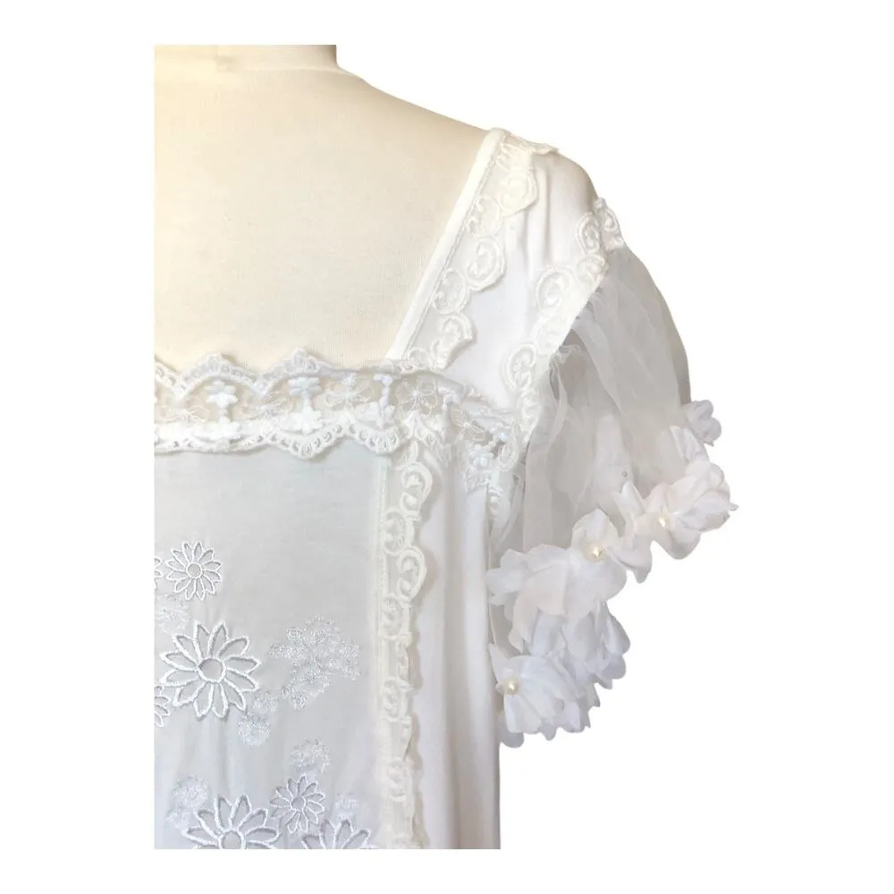 POL White Lace Peasant Blouse Floral Ruffle Sleeve Square Neck Women Size Small - Image 4