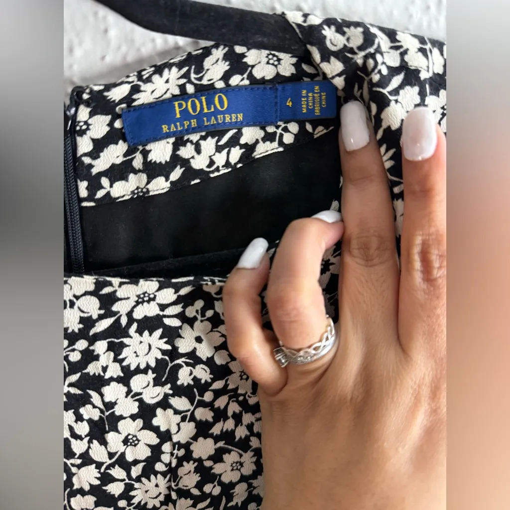 Ralph Lauren Black and Cream Floral Midi Dress Size 4 - Image 5