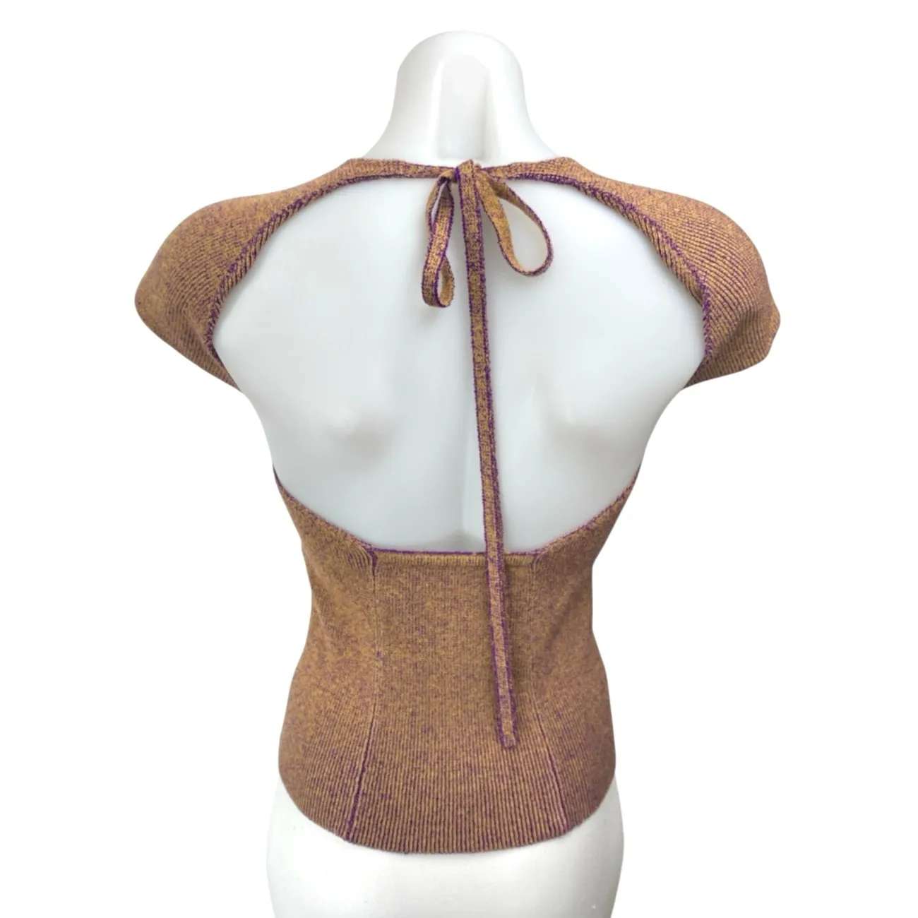 NEW Isa Boulder Shield Backless Sweater Tan Aubergine Short Sleeve Sweater Top M Size M - Image 5