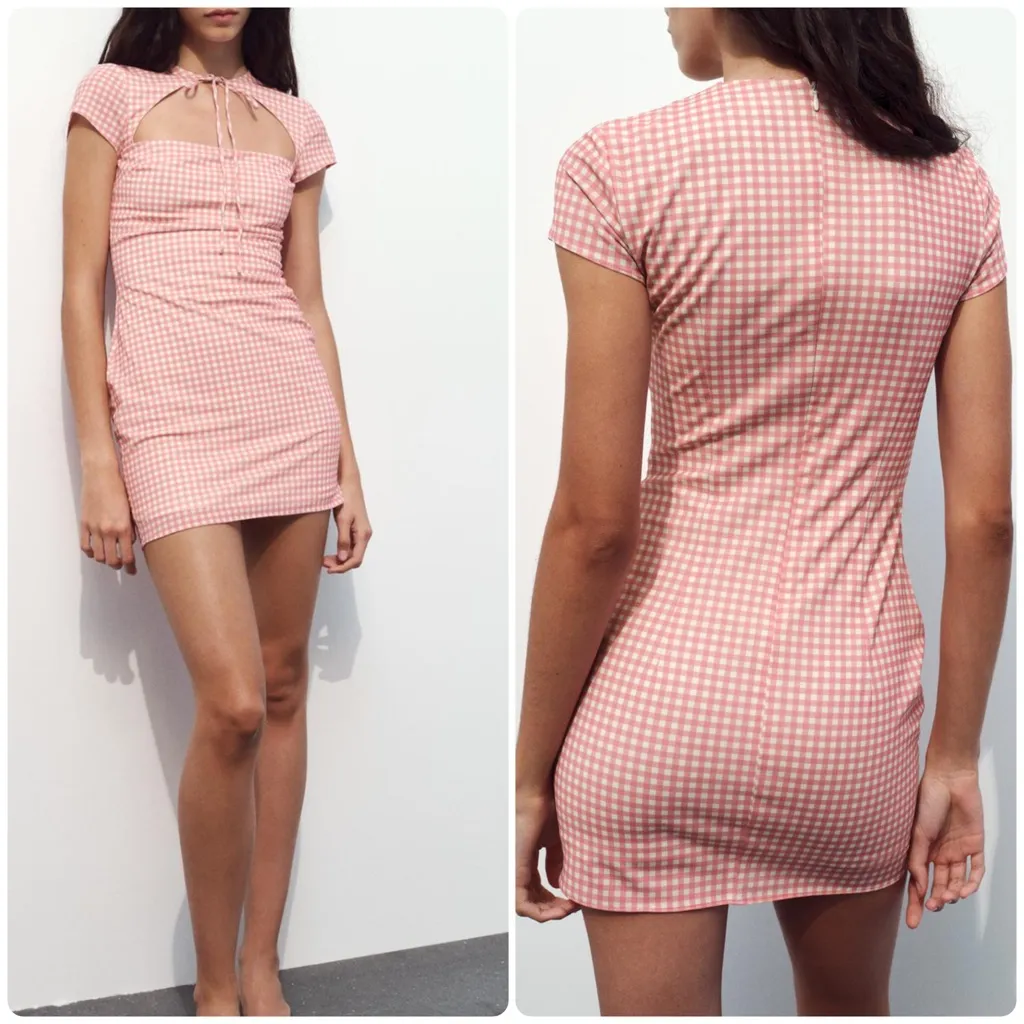 ZARA  Checkered Gingham Mini Dress with Ties - Image 2