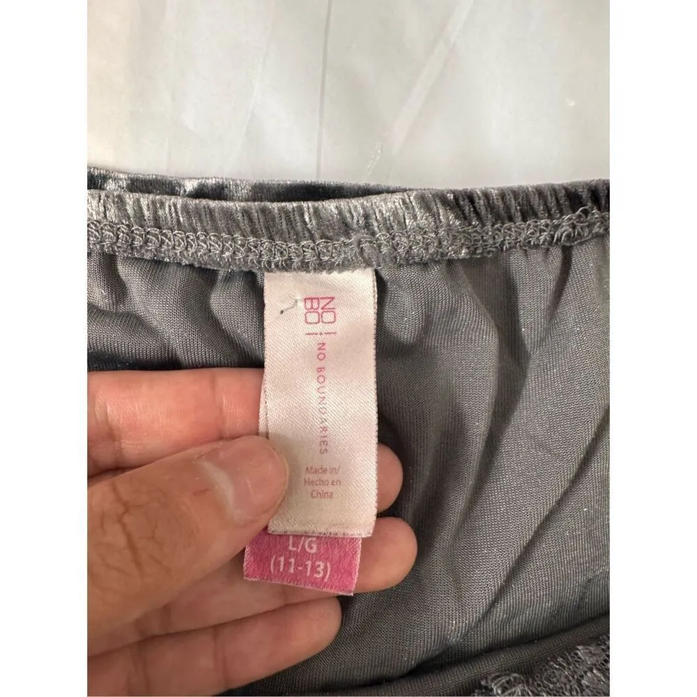 No Boundaries Silver Crushed Velvet Lace Trim Cami Tank Top Size LARGE - Image 7