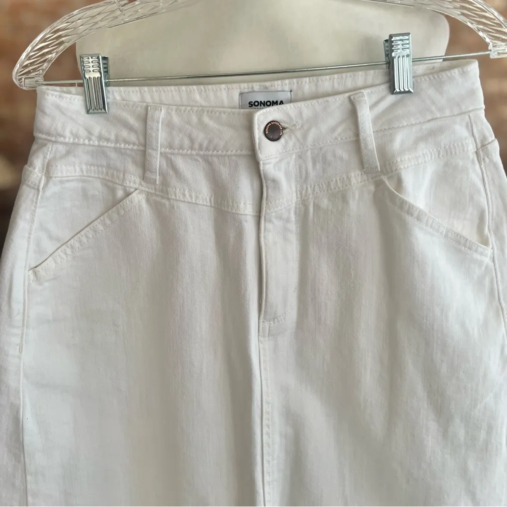 Sonoma Skirt Denim Fray Release Hem A-Line White 8 Stretch Party Work Trendy Mod - Image 3